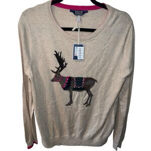 Joules Festive Luxe Sweater Womens 12 Embellished Reindeer Winter Ski Cabin New